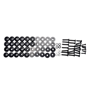 Set of screws and washers on a white background