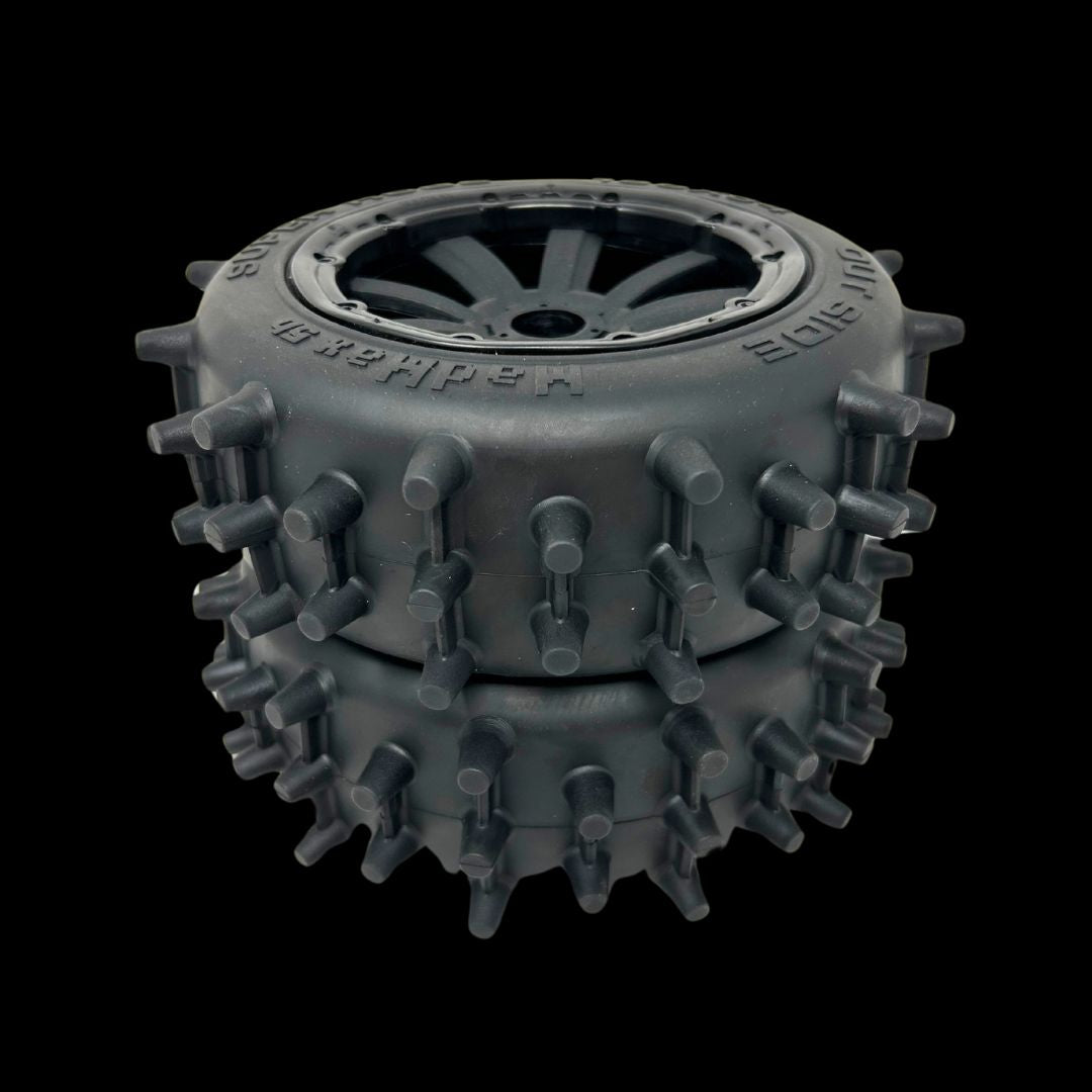 Pair of Mad Max Super Hog Rear 186mm Spike Wheel/Tyres (2)