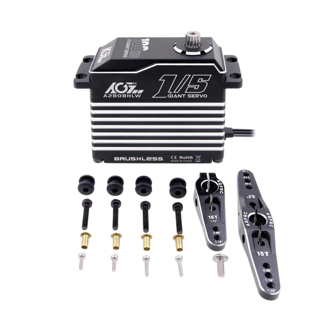 Servo motor with additional components on a white background