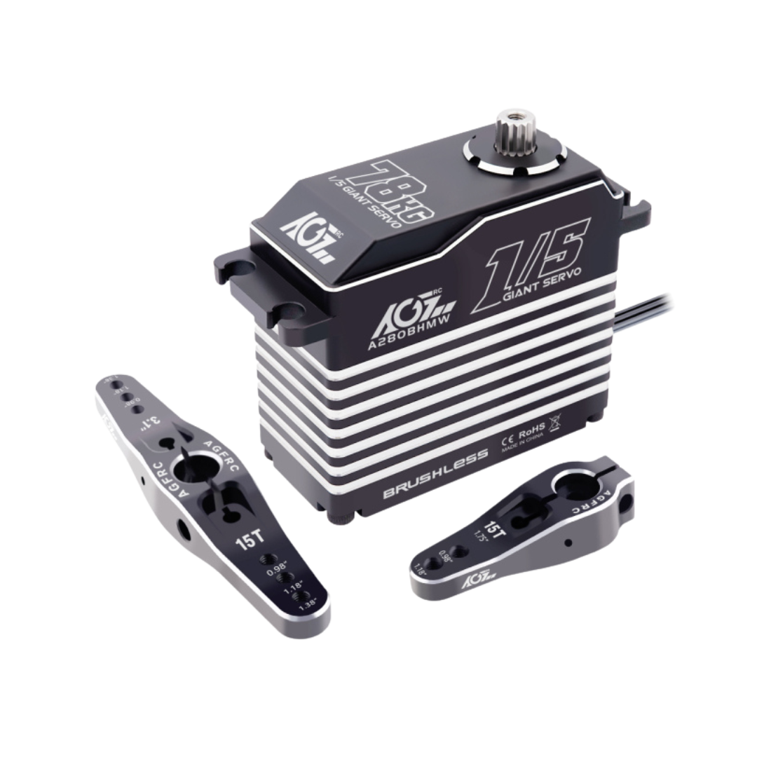 AGF brushless servo with two metal gears on a white background
