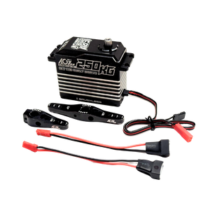 AGFRC A280BVLW V2 brushless 250kg billet RC servo with servo horns, cables and connectors.