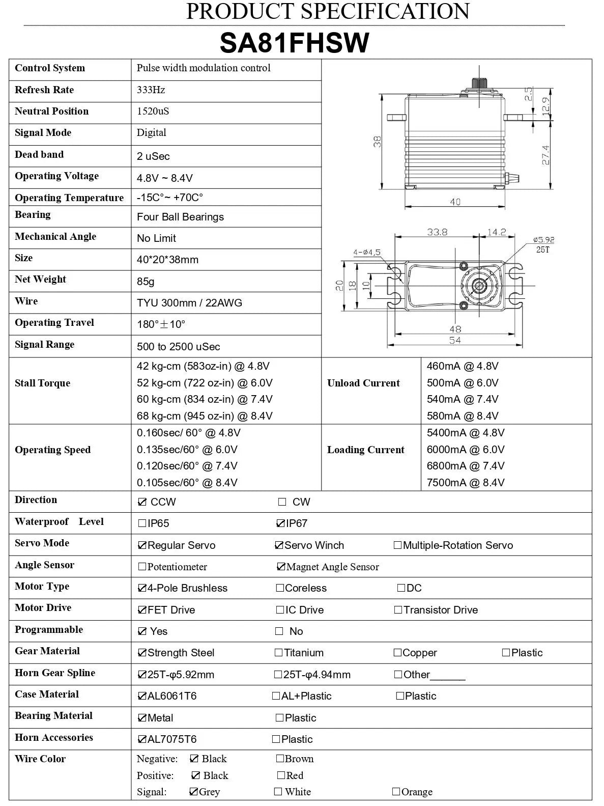 AGFRC Brushless 68kg Billet Primal MT Throttle/Brake Servo