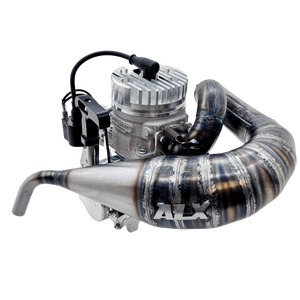 ALX 85cc Malossi GSR46 GoPed engine kit shown at an angle with exhaust pipe fitted