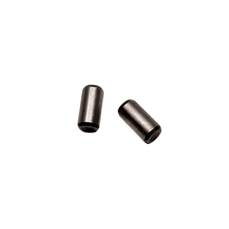ALX crank case dowel set of 2 hardened steel dowel pins, close-up view showing their cylindrical shape and chamfered ends