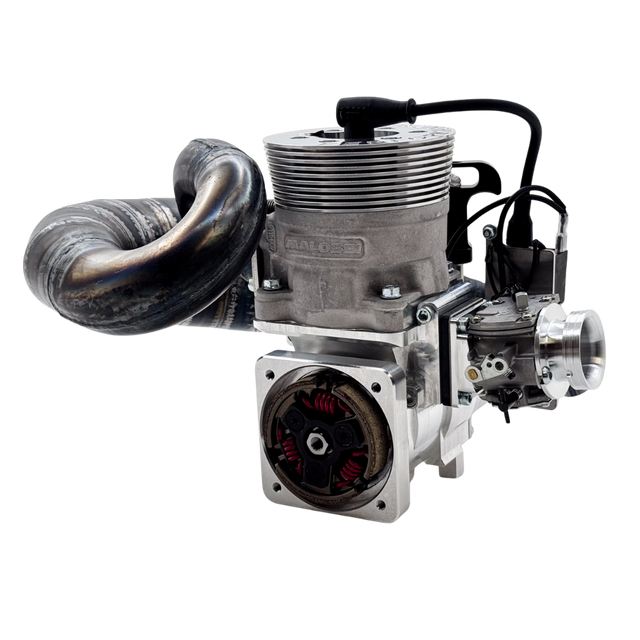 ALX Performante 71cc Malossi GSR46 GoPed engine kit shown at an angle with exhaust pipe fitted