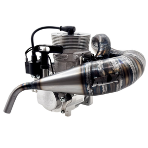 Rear angled view of ALX Performante 71cc Malossi GSR46 GoPed engine kit with exhaust pipe