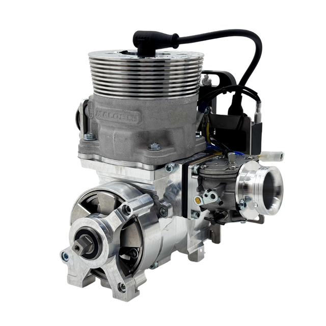 Engine block with various components on a white background