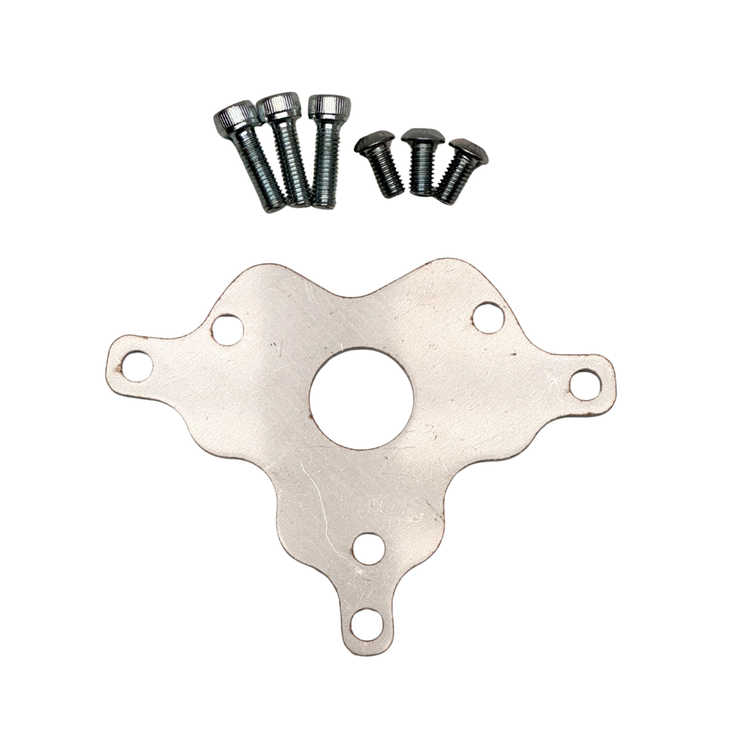 Metal mounting plate with screws on a white background