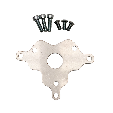 Metal mounting plate with screws on a white background