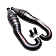 Metallic exhaust pipe system on a white background