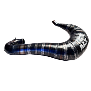 Black and blue curved pipe with 'ALX' branding on a white background