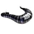 Black and silver curved exhaust pipe with 'ALX' branding on a white background