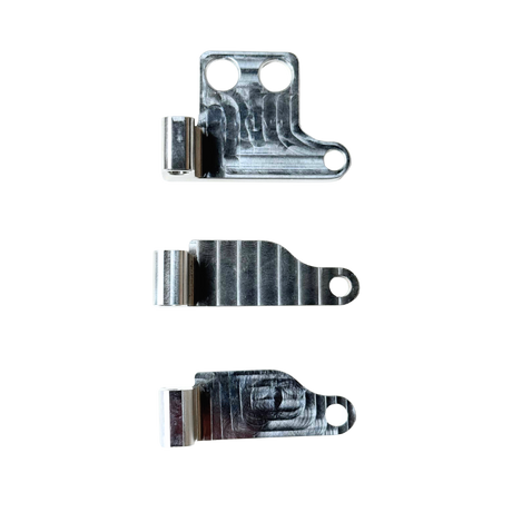 Three metal brackets on a white background