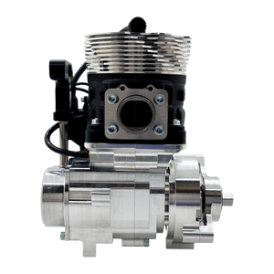 Metallic engine block on a white background