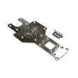 Metal chassis plate with screws on a white background
