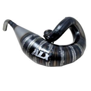 Tuned exhaust pipe with 'ALX' branding on a white background