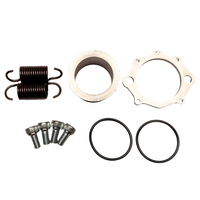 Mechanical parts including springs, washers, and gaskets on a white background