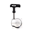 Black and silver pull start with a logo on a white background