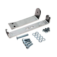 Metal brackets with screws and washers on a white background