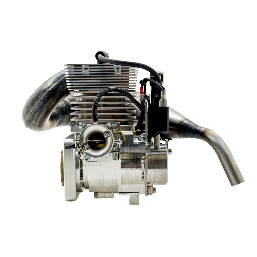 Close-up front view of ALX Super 63 Malossi GSR46 GoPed engine kit showing carburettor intake