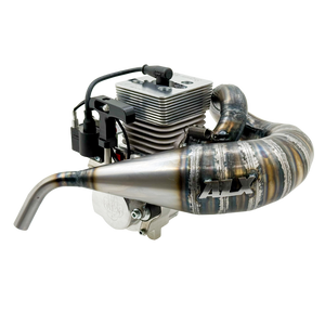 Rear view of ALX Super 63 Malossi GSR46 GoPed engine kit showing ALX branded exhaust pipe and clutch