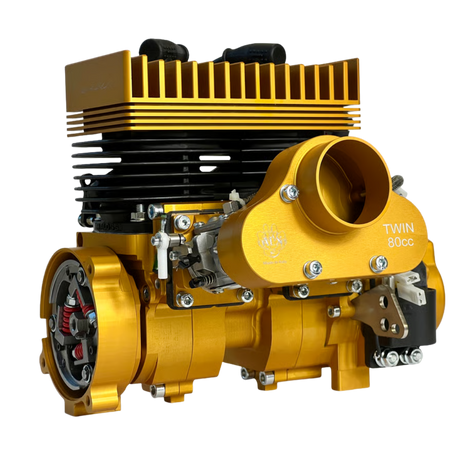 ALX Twin 80cc engine kit in gold anodised finish