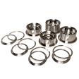 Beast RC Baja 5B complete billet wheel set with 8-piece beadlocks, angled view showing the narrower front wheels with hidden-bolt beadlock rings