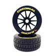Two black racing tires with 'Cardinal Racing' branding on a white background