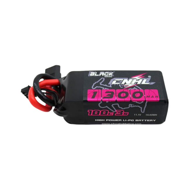 Black and pink high-power Li-Po battery with visible branding on a white background