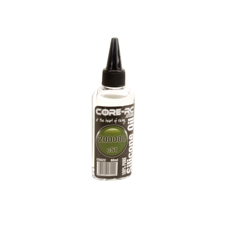 Bottle of Core RC silicone oil on a white background