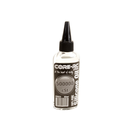 Bottle of Core RC silicone oil with a black cap on a white background