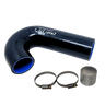Black silicone hose kit with clamps and a sleeve on a white background