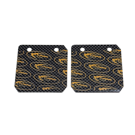 Two carbon fiber patterned car mats with 'RMT Tuning' branding on a white background.