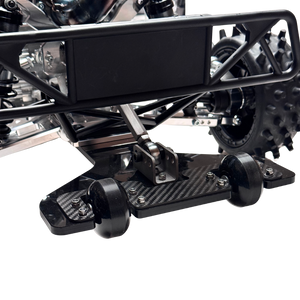 Close-up of wheelie bar and carbon skid plate on Diablo 88 Outlaw V4 ARTR build