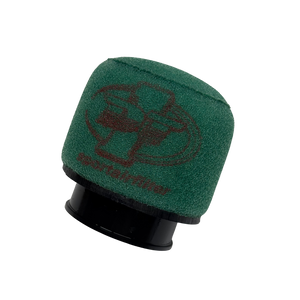 Green air filter with black logo on a white background