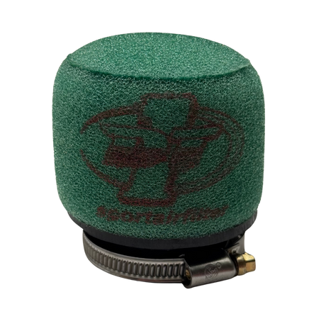 Green air filter with a brand logo on a white background