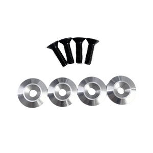 Set of metal washers and screws on a white background