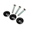 Set of black washers and screws on a white background
