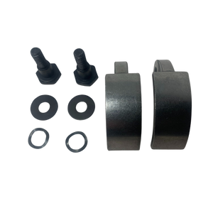 Clutch shoes including bolts, washers, and bearings on a white background