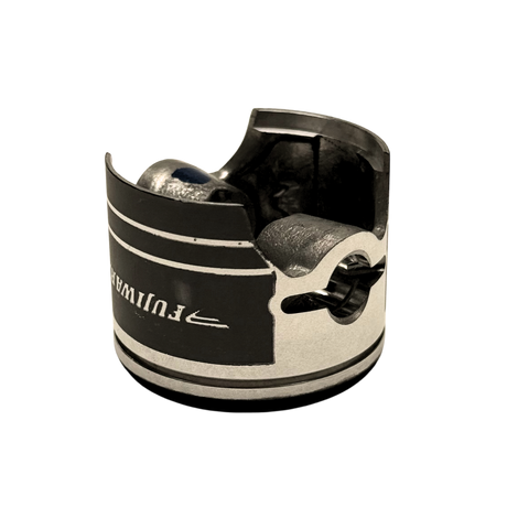 Metallic object with 'Fujifilm' branding on a white background