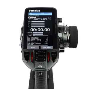 Futaba radio control receiver with digital display on a white background