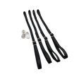 Set of black straps with silver clips on a white background