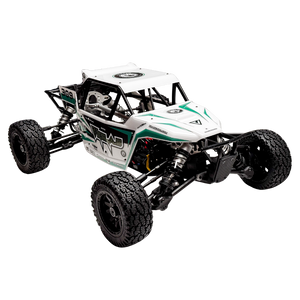 Model off-road vehicle with a white and green design on a white background