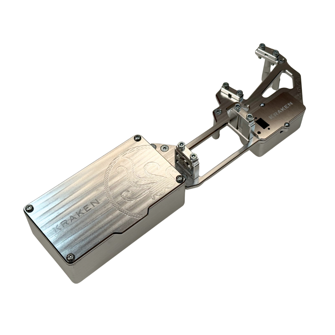 Metallic tool with 'KRAKEN' branding on a white background