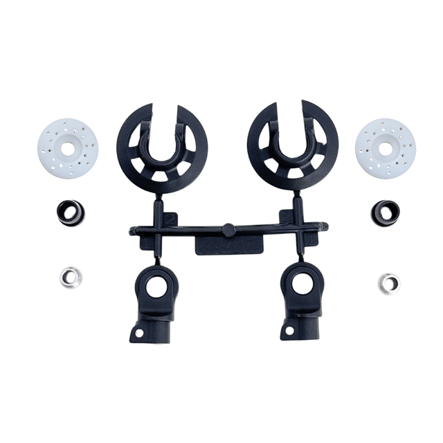 Black shock parts on a white background