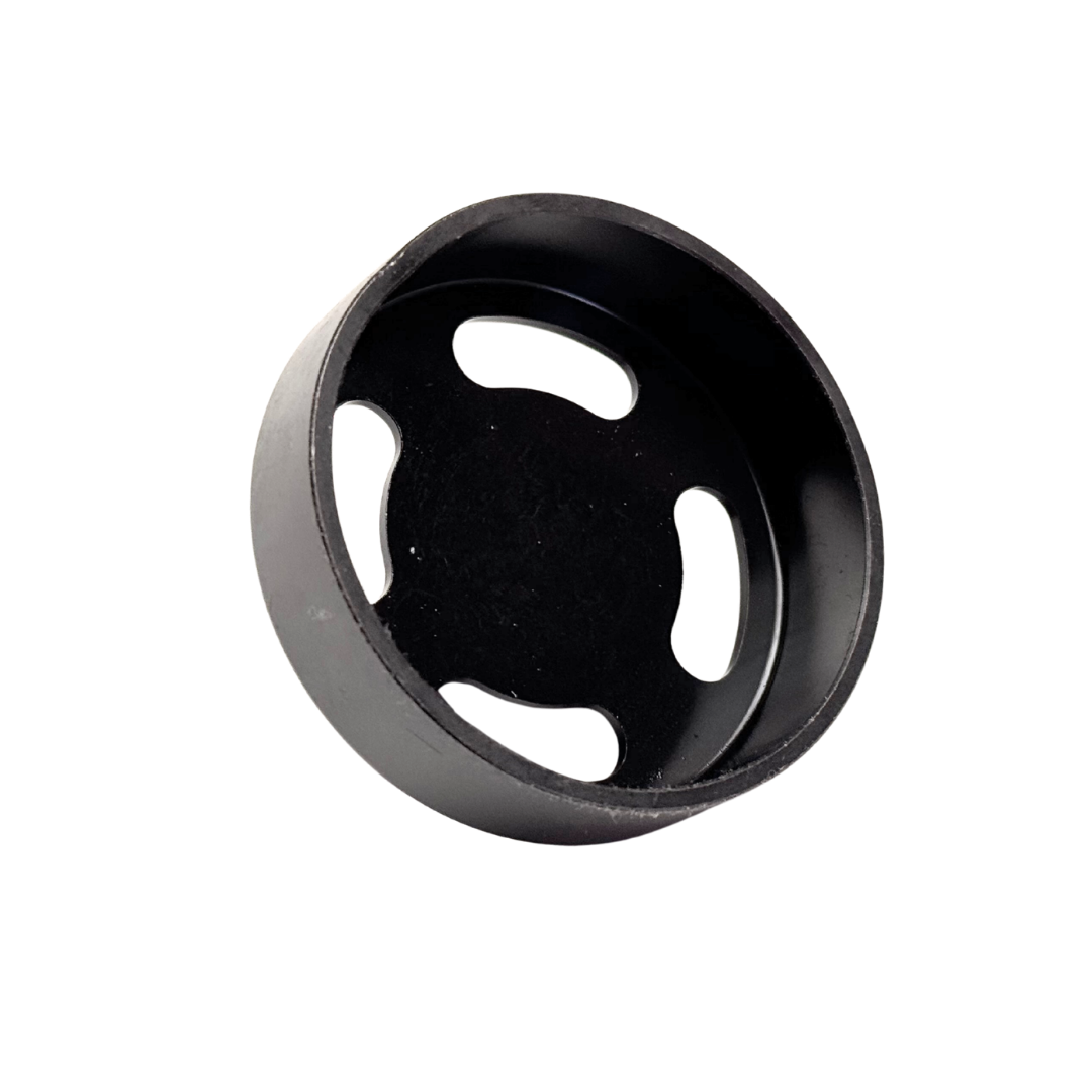 Black metal clutch bell on a white background