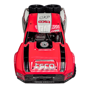 Red off-road vehicle with visible branding on a white background