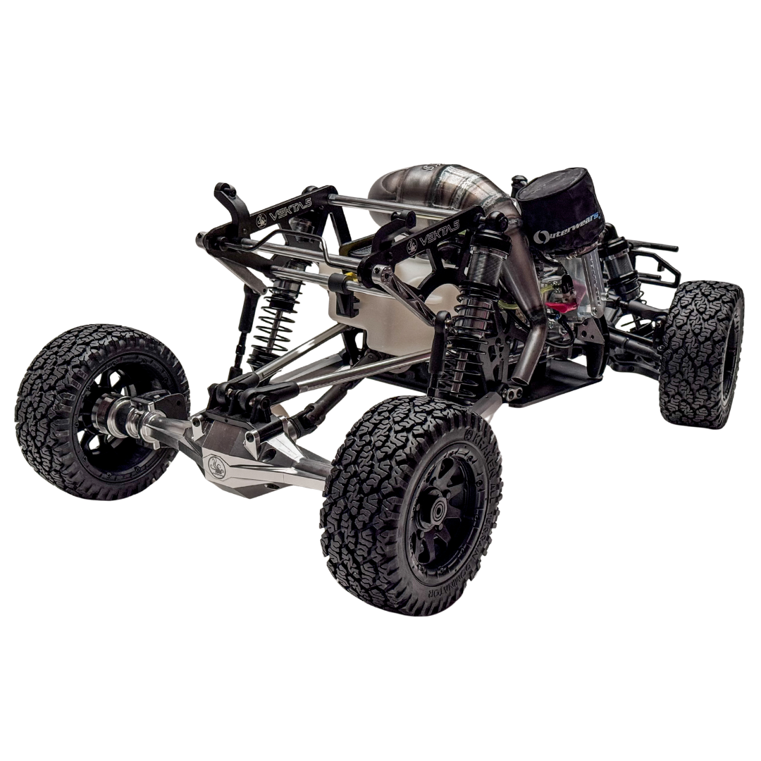 Model of a remote control car chassis on a white background