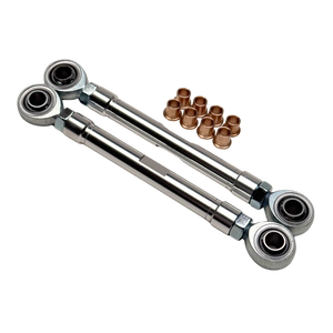 Set of metal rod ends with bushings on a white background