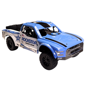 Blue off-road truck with Rockstar Energy Drink branding on a white background